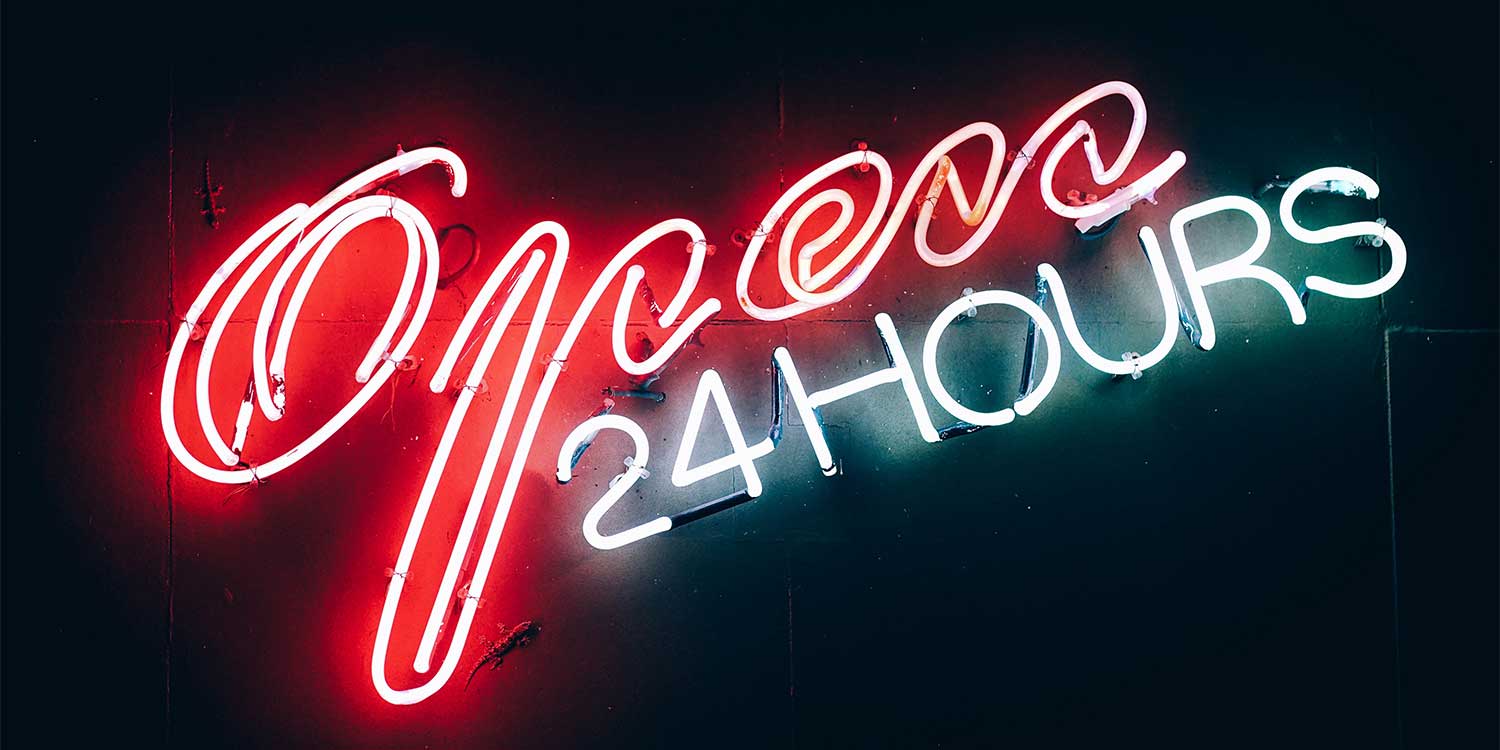 open 24 hours neon sign