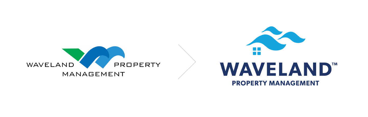 Waveland Property Management logo before and after.